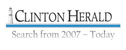 Clinton Herald logo with a lighthouse and large bold blue underline