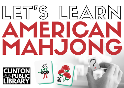 American Mahjong advertisement with game designs in red, black and white colors