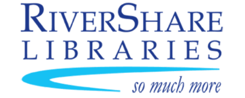 Blue RiverShare Libraries logo with blue swooping underline