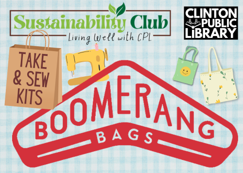 blue and white checkered boomerang bags advertisement for sewing with sewing machine