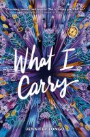 What I Carry audiobook cover with a kaleidoscope of leaves and flowers in purple, magenta and tannish-gold