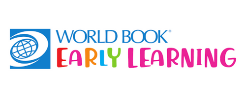 World Book Early Learning logo with the World in a blue square and text in rainbow kid colors