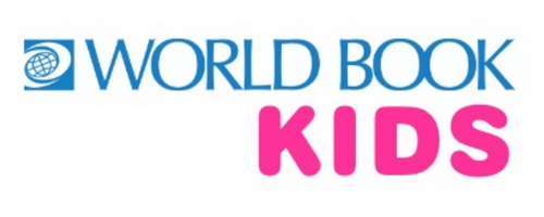 World Books Kids Logo with the World in a blue square and text in blue and pink